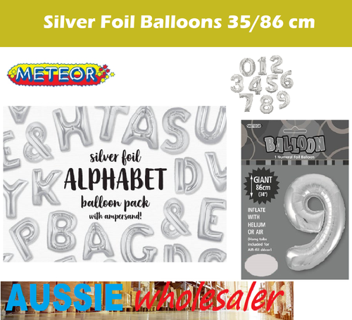 AU 35/86cm Silver Foil Balloon Number Alphabet Symbols Party Birthday - Picture 28 of 44
