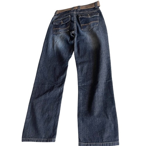 Pantalones de mezclilla Makaueli marca niños ajustados pierna recta algodón lavado oscuro con cinturón 12 - Imagen 4 de 6