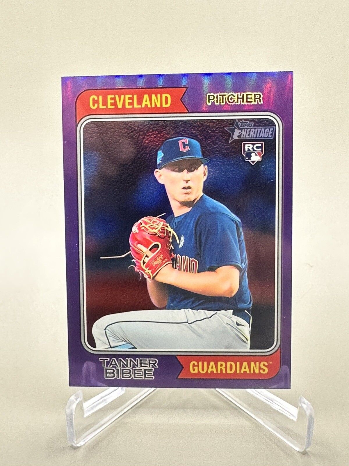 TANNER BIBEE 2023 Topps Heritage High Number PURPLE REFRACTOR RC #686