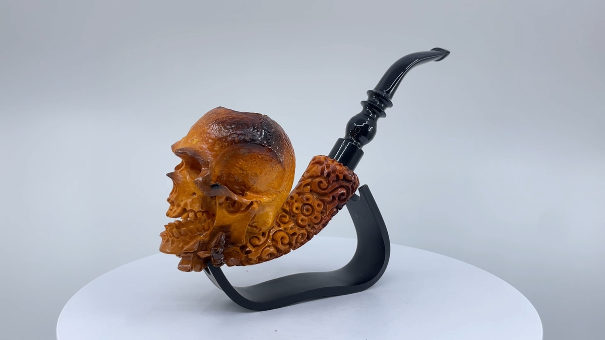 S.Yanik Meerschaum Pipe Skull Smoking Pipe, Handcarved Ornament Tobacco Pipe 