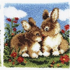 Bunny Bliss Latch Hook Pillowcase  Rug Kits - DIY Needlework Set for Adults - P