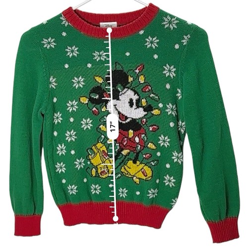 Disney Mickey Mouse Christmas Lights/Snowflakes Green Sweater Sz 6 Xmas Holiday - Picture 5 of 5