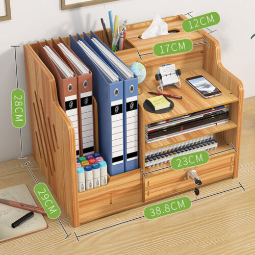 Wooden Office Desk Organiser Stationary Storage Home Tidy Storage Tabletop Unit - Picture 5 of 11