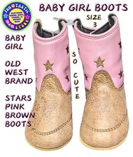 BABY GIRL BOOTS. OLD WEST BRAND. PINK BROWN STAR. FAUX LEATHER. BOOTIE. Sz 3.