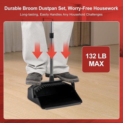 3-Pack Broom with Dustpan Combo Set, Commercial Broom and Dustpan Set - Picture 2 of 9