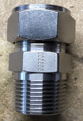 316 Stainless Steel, Parker 1'' Tube Compression x 1  MNPT, 2 pc Ferrule