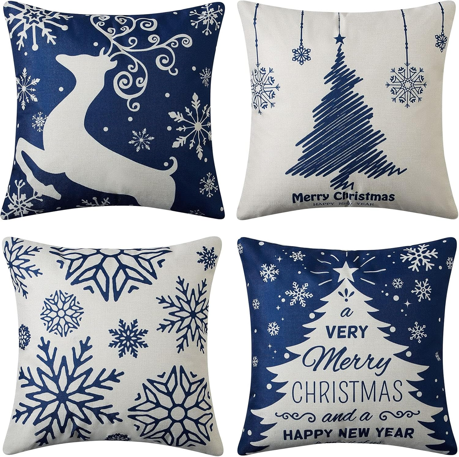 18x18 Farmhouse Christmas Pillow Cover Set of 4 for Festive Holiday Decor