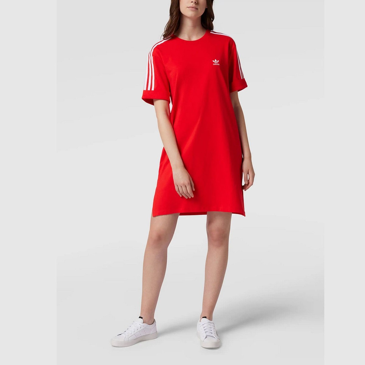 Adidas Originals Tee Dress Stripes Trefoil Fashion Red White