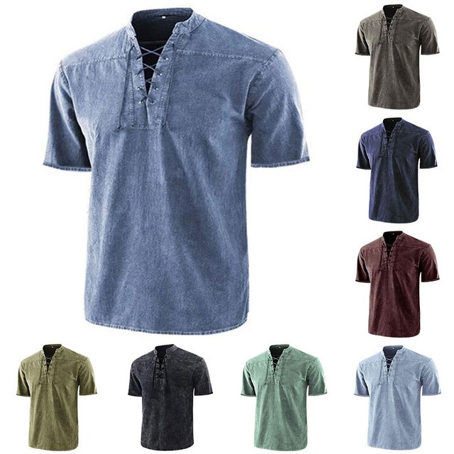 Mens V Neck Short Sleeve Plain Muscle Shirts Tops Casual Lace up T Shirt Blouse Mens V Neck Short Sleeve Plain Muscle Shirts Tops Casual Lace up T Shirt Blouse