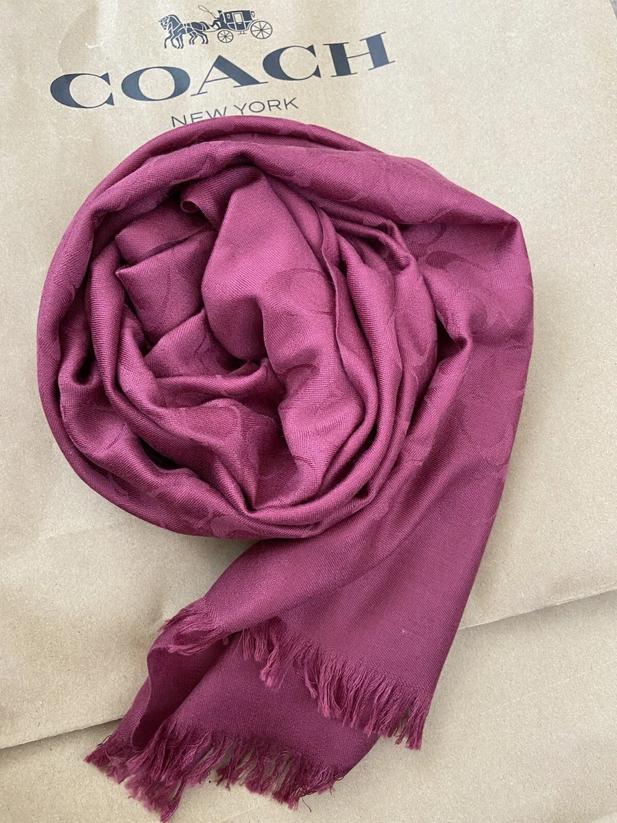NWT 76394 COACH SIGNATURE C LOGO WRAP SCARF WOOL SILK Deep Scarlet