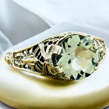 GENUINE GREEN AMETHYST 925 STERLING SILVER ANTIQUE STYLE FILIGREE RING      #983