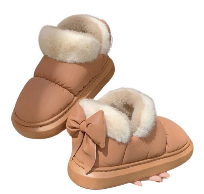 Womens Faux Fur Lined Winter Ankle Boots Slippers Size UK5/6 Bow