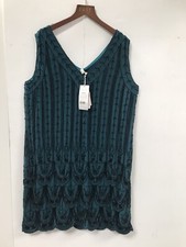 STUNNING EAST ARTISAN TEAL GREEN FULLY BEADED PARTY EVENING DRESS SIZE UK 16.