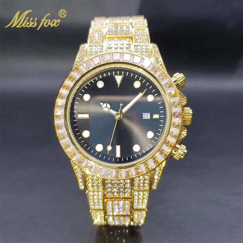 Reloj de Hombres con Pulsera en Acero Oro 18K Relojes Para Hombres Con Diamantes