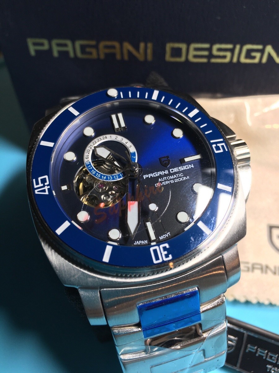 PAGANIDESIGN ブルー 青 ドレスウォッチ 腕時計 オープンハート PAGANI DESIGN 43MM BLUE PORTHOLE SEIKO NH39 OPEN HEART
