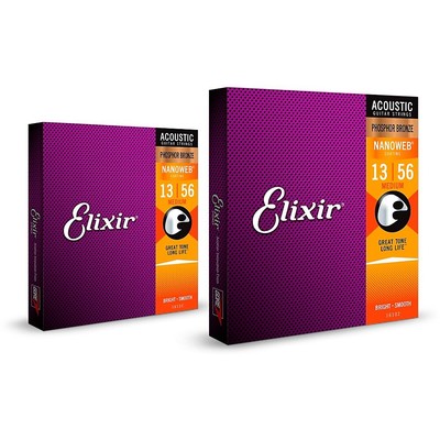 Elixir Phosphor Bronze Acoustic Guitar Strings w/NANOWEB Medium .013-.056 2-Pack