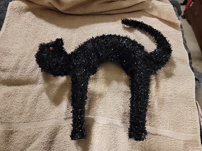 Black Tinsel 3D Spooky Scared Cat Halloween Decor