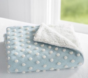 New Pottery Barn Kids Felt Dot Sherpa Blanket Blue With White Dots