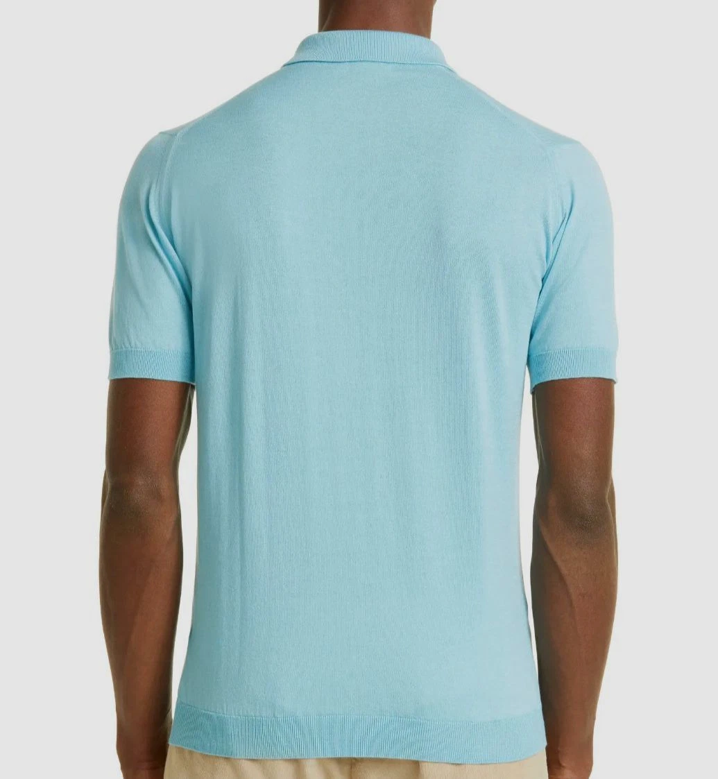 $275 John Smedley Men Blue Short-Sleeve Knit Jersey Cotton Polo