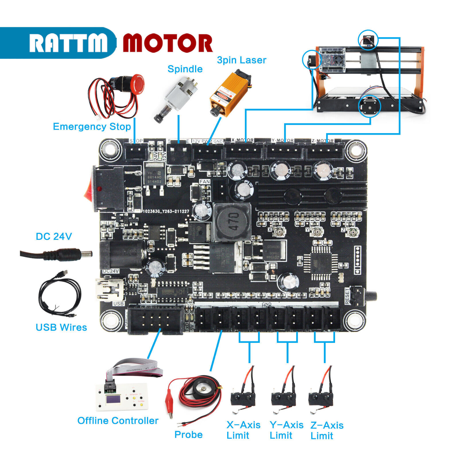 〖Ger〗 CNC 3018 PRO GRBL Controller 3 Axis Control Board Laser Engraving Machine