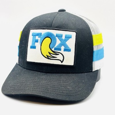 Fox Racing Hat Cap Mesh Snapback Black White Two Striped Adjustable Mens