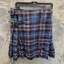 Kommando Kilts Purple Plaid Kilt Pleated Buckle Accents Size 32