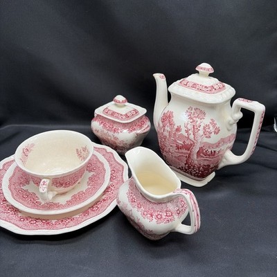 21 teiliges Masons England Ironstone Keramik Kaffeeservice'Ascot' Rot 6 Pers. W2