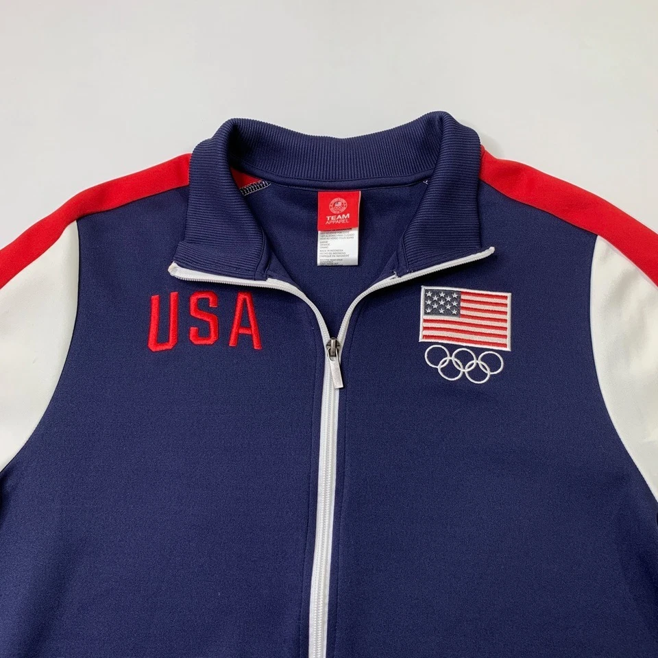 Chaqueta de los Juegos Olímpicos Team USA para Hombres L Grande Roja Blanca Azul Pista 24 Horas Fitness Logo Foto 3 de 4