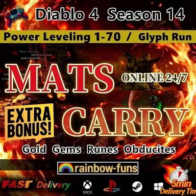 Diablo 4 Season 14🔥POWER LEVEL 1-70 ✨GOLD Pit Runs Glyph MATS🔥Virtual Item
