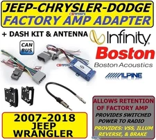 2007-18 Jeep Wrangler Infinity Double DIN Car Stereo Radio Dash Kit/Harness/Ant