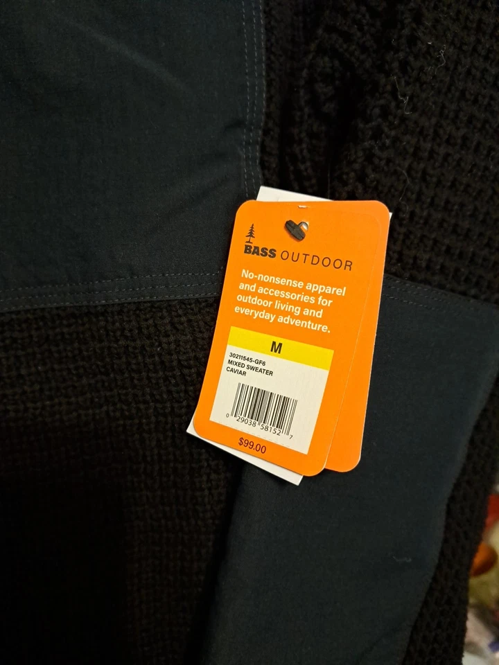 Bass Outdoor Half Zip Waffle Sweater Men's Sz M NEW Black Tech Cool - Image 3 of 4