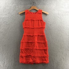 J.Crew Dress Womens 8 Red Textured Fringe Tiered Sleeveless Shift Cotton Lined
