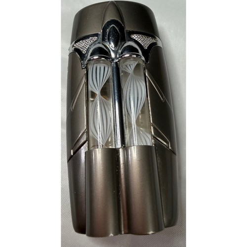 Futuristic Gunmetal Grey Dual Chamber Torch Lighter White Spiral Glass Accents
