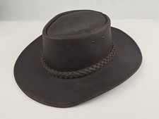 100 Cowhide Leather Dark Brown Brimmed Hat with Braided hat band Size large