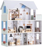 Navaris Large Wooden Dollhouse Victorian Style with 11 Furniture Pieces