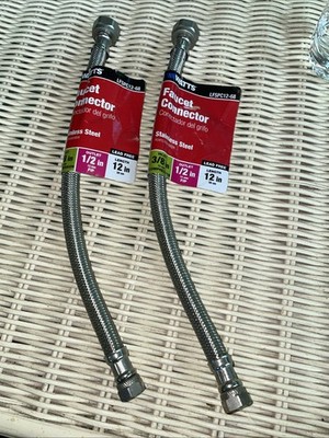 Lot Of Two (2) Watts Faucet Connector Stainless Steel 3/8''C x 1/2'' FIP x 12 