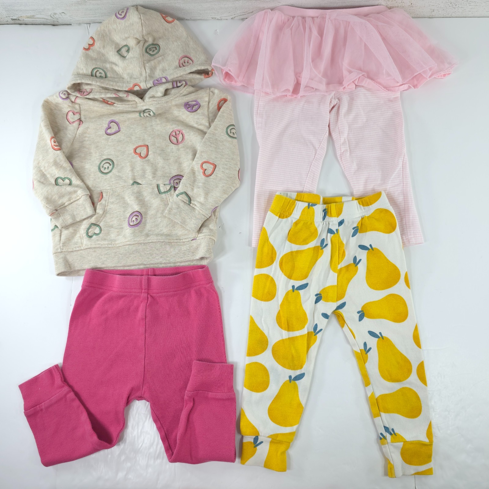 MIXED LOT OF 12 LONG SLEEVE TOPS PANTS HOODIE PAJAMAS BABY GIRL SIZE 18M PINK...