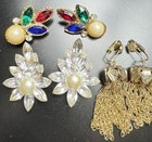 Lot Of Vintage Clip On Earrings Rhinestones Goldtone Lots Of Bling! — photo 3