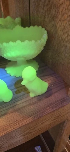 Vaseline Glass Duck Figurine Yellow Green Matte Decorative Miniature Animal