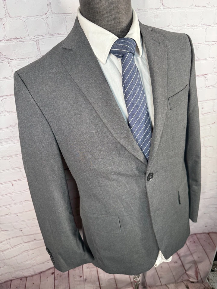 J. FERRAR Hombre Gris CLÁSICO AJUSTE ELÁSTICO Frente Plano 2 Piezas Traje 36S Chaqueta 28x30 Pantalón Foto 4 de 4