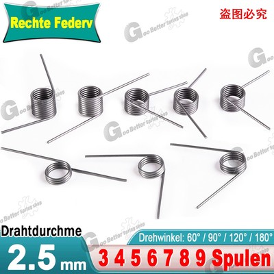 Schenkelfeder / Torsionsfeder / D 2,5mm Øa 12mm-30mm L 30mm Rechte Dreh Federv