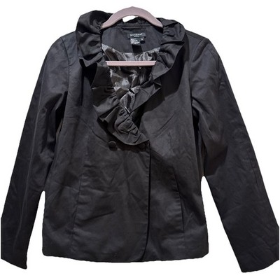 Sandro Women's Romantic Ruffled Jacket Size Small Black Cotton Poplin 