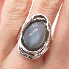 HAGIT GORALI 925 Sterling Vintage Israel Gray Moonstone Modernist Ring Size 10