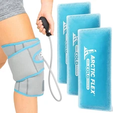 Vive Compression Knee Ice Wrap - Reusable Brace with Air Pump - Hot/Cold Gray 
