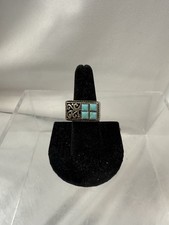 Sterling Silver 925 Blue Turquoise Tone Ring Band Sz 7.25