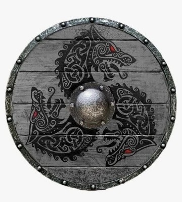 Vintage Fenrir Gray Wolf Shield Authentic Battleworn Viking Wooden Shield 24''