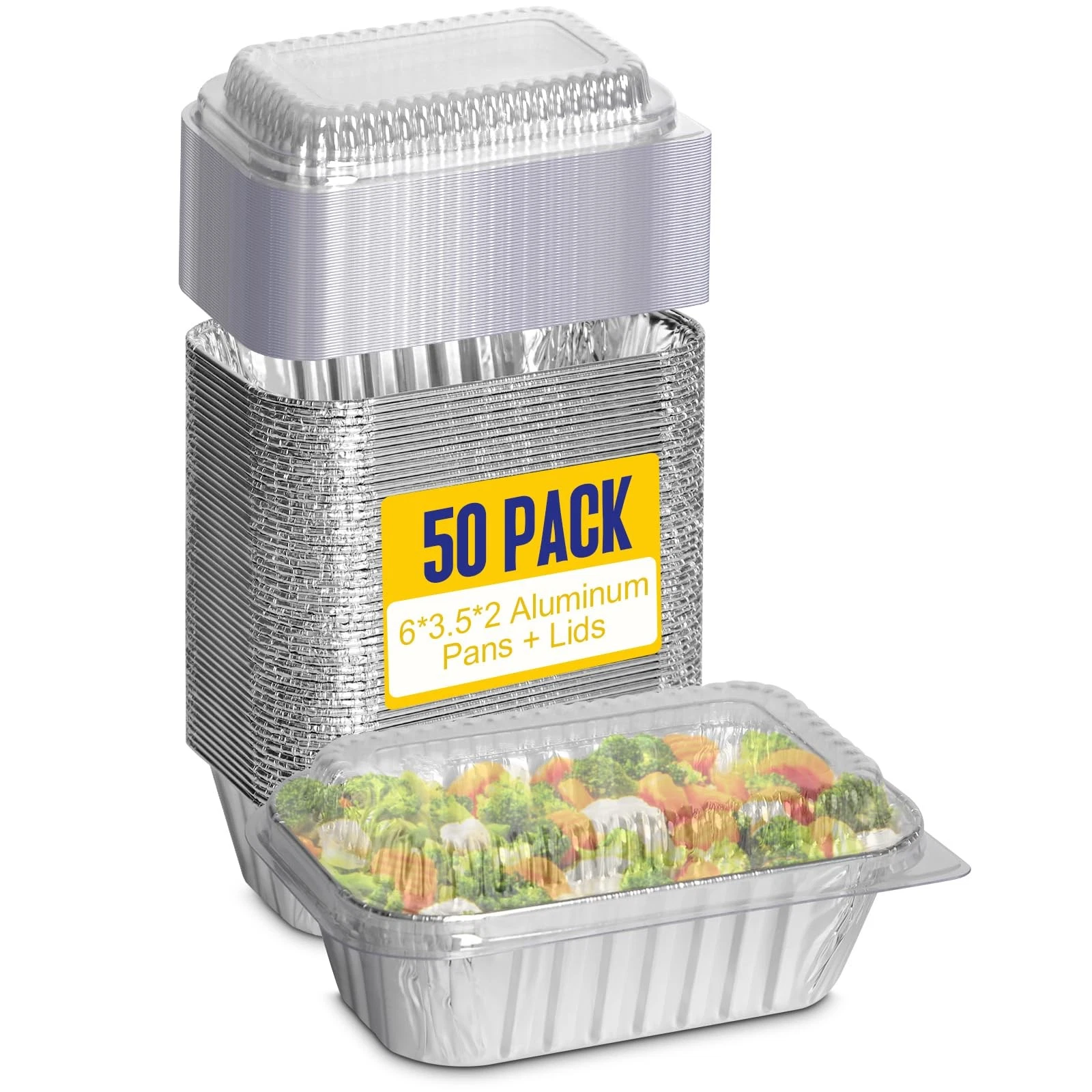 Small Aluminum Pans with Lids, 50 Pack 1 lb Disposable Aluminum Loaf Pans 6x3...