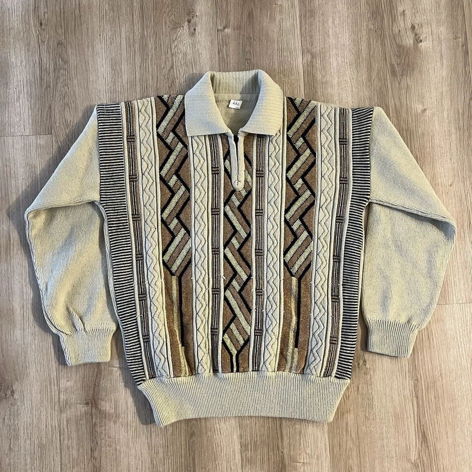 VTG 90s 3D Coogi Style Hip Hop Quarter Zip Sweater Knit Brown Mens XXL - Image 4 of 4