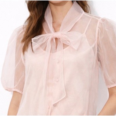 Joie Organza Blouse Women Small Pink NWT Sheer Puff Sleeve Bow Tie Top