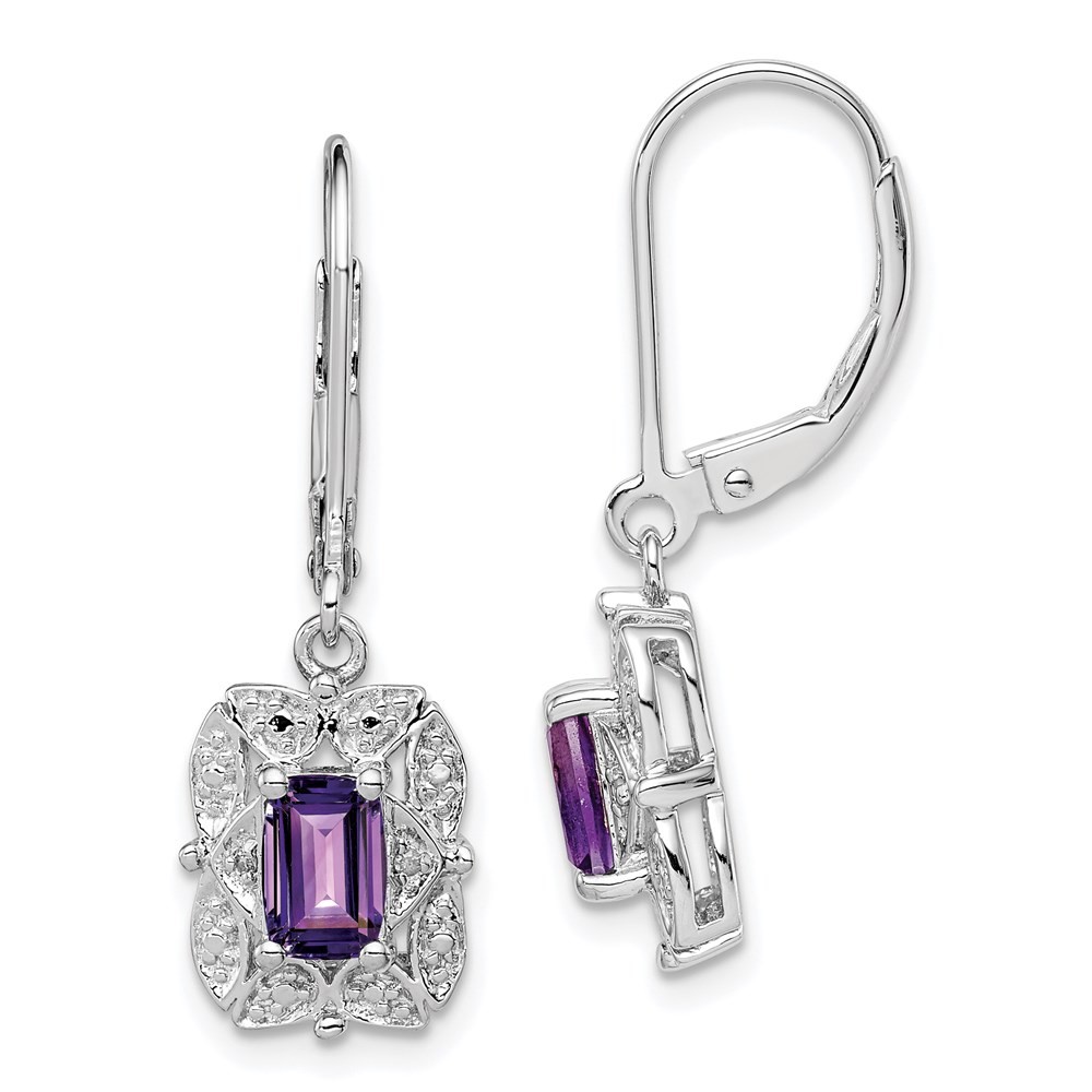Sterling Silver Rhodium-plated Diamond and Amethyst Drop & Dangle Earrings